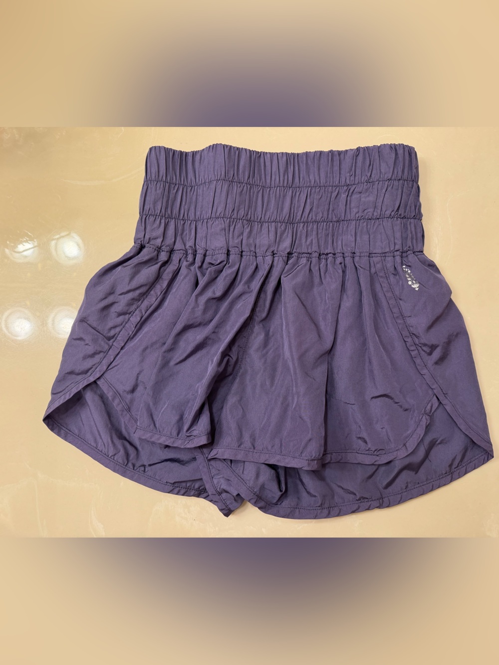 Free People Deep Purple Athletic Shorts with Smocked Waist